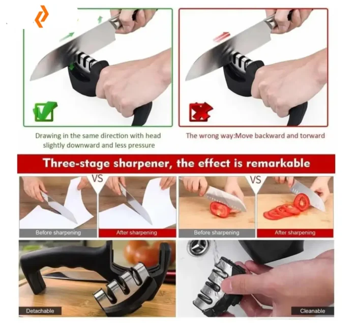 Kitchen Knife Sharpener with Free Stainless Steel Straw 3-Stage Sharpening Tool Biswayads.com