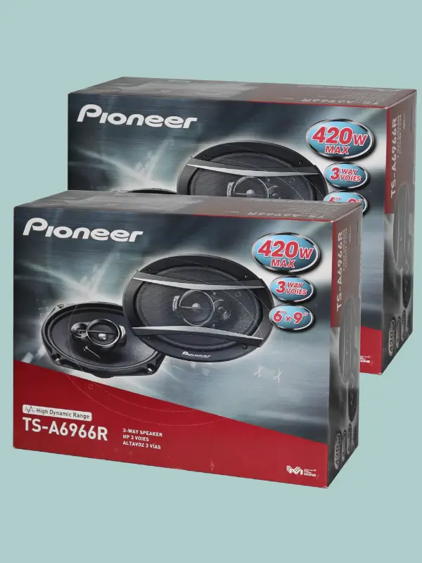 Close-up of Pioneer TS-A6966R showcasing triple cone design