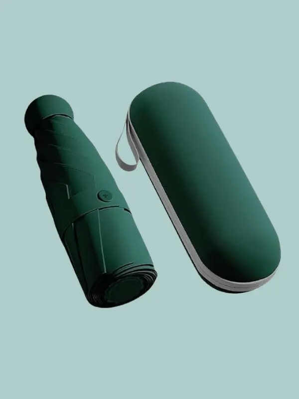 Compact dark green folding umbrella for travel