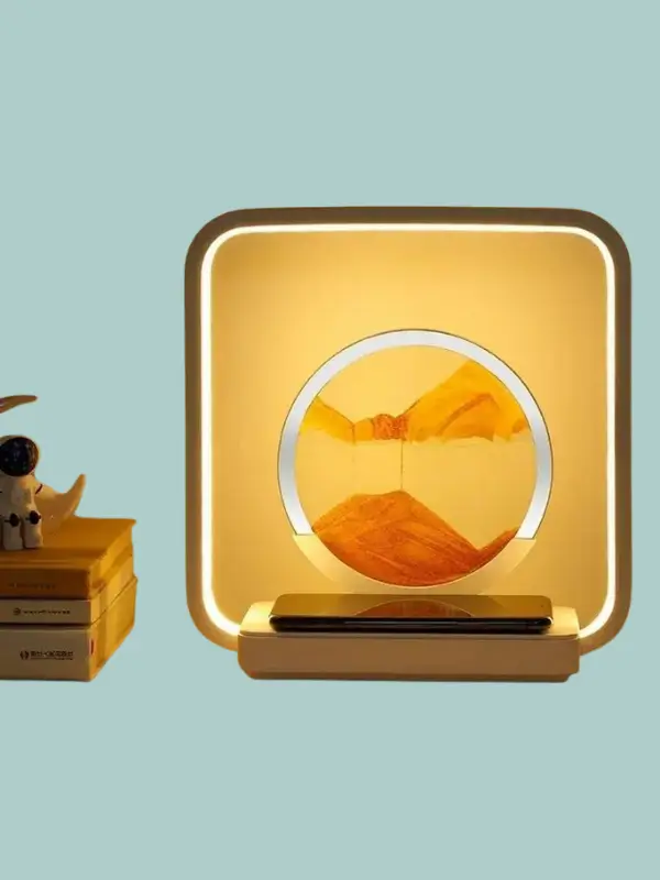 Curved metal frame and wooden base of Craftivia art lamp