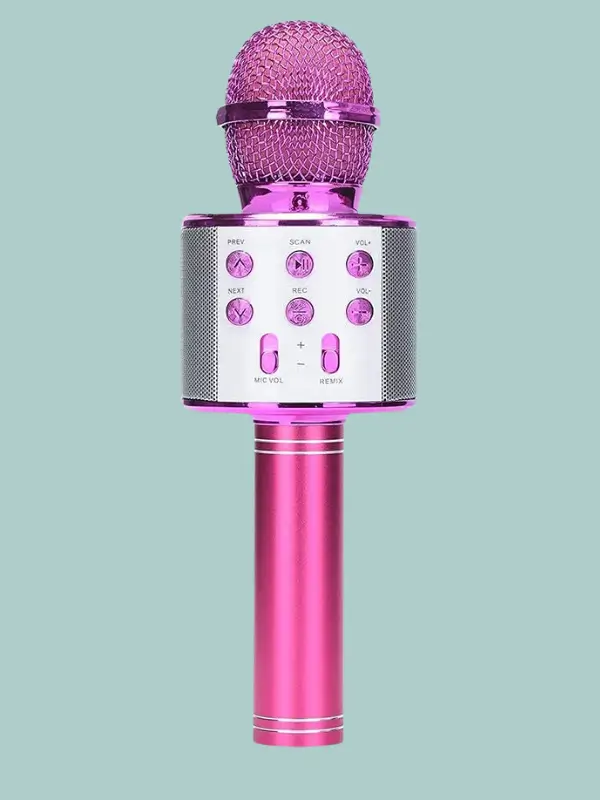 Kids music mic with LED and sound effects – Pink color