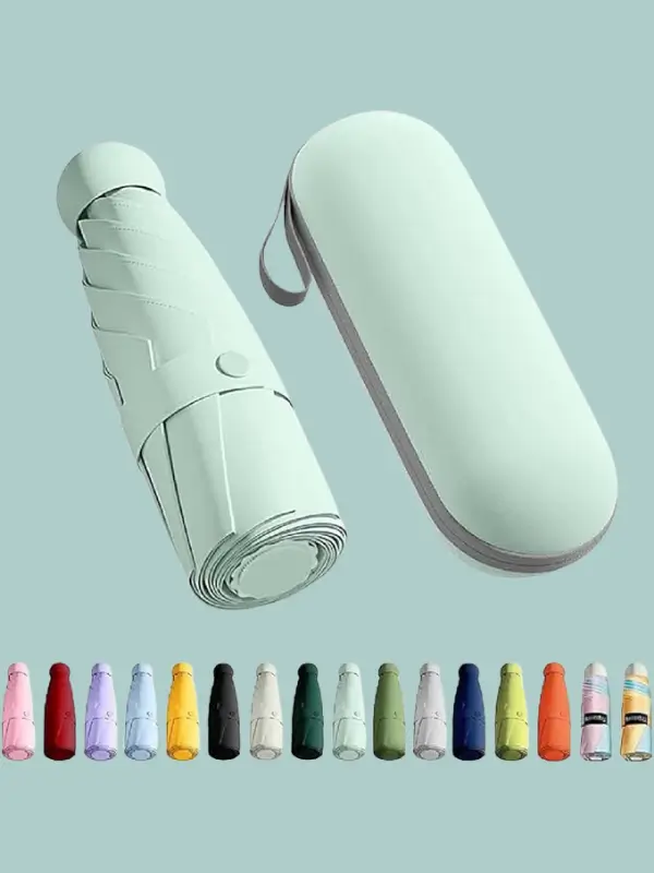 Light green UV mini umbrella with hard travel case