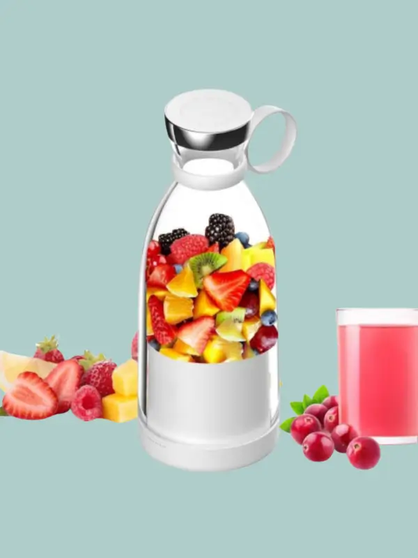 Modern USB rechargeable blender beside charging cable