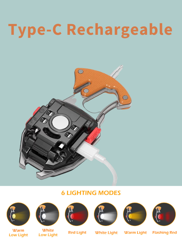 Multi-tool flashlight used during camping setup