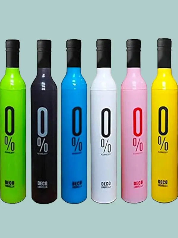 PixelPush wine bottle umbrella closed in bottle case – multicolor