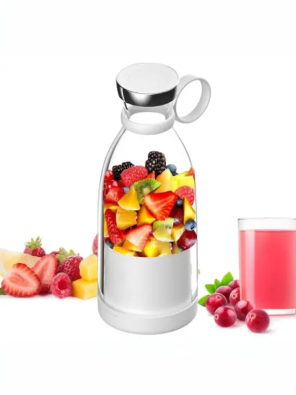 Portable Pink Fruit Blender with safety lid and USB port
