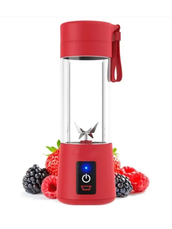 Red PixelPush portable USB juicer blender with fruits