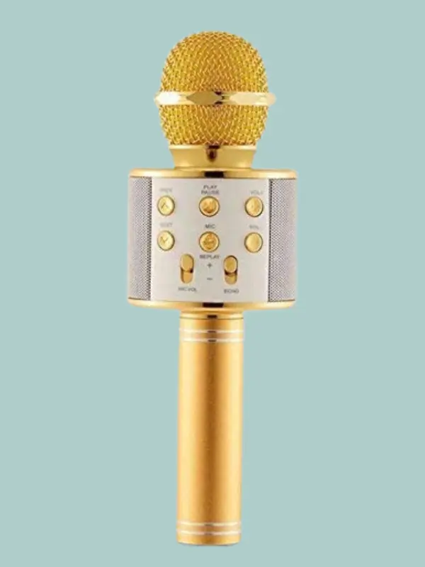 Singing mic for children with LED party lights – Yellow