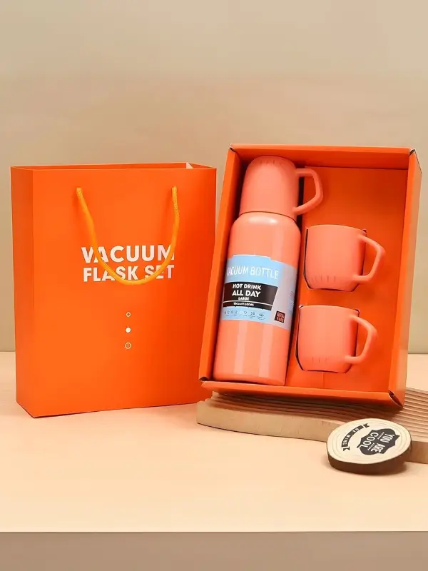 3-in-1 stainless steel hot and cold bottle set in peach