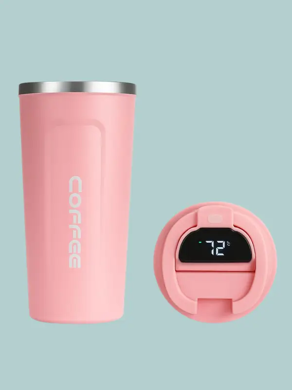 Durable 510ml pink insulated coffee mug in matte finish