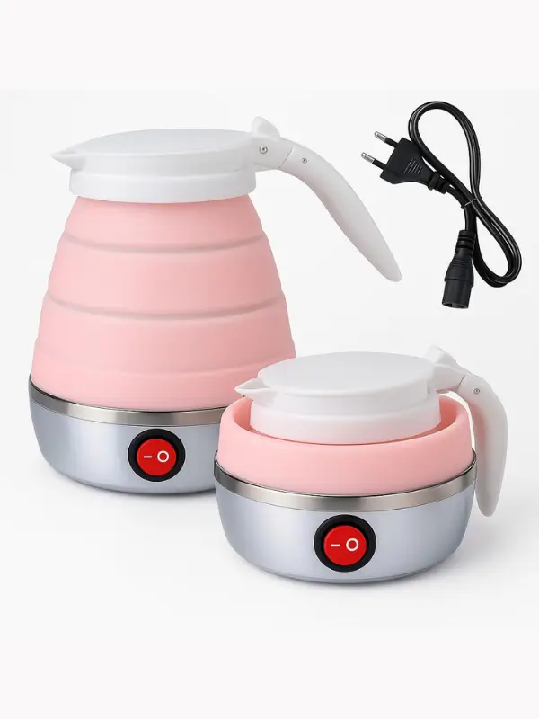 Evox Travel Kettle 600ML Foldable Silicone in White & Pink