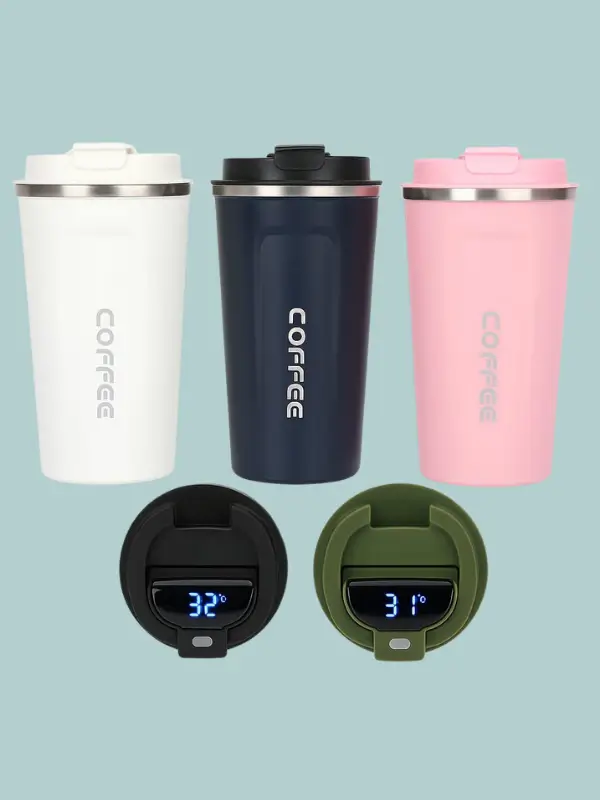 GreenNest olive green stainless steel coffee mug 510ml with spill-proof lid