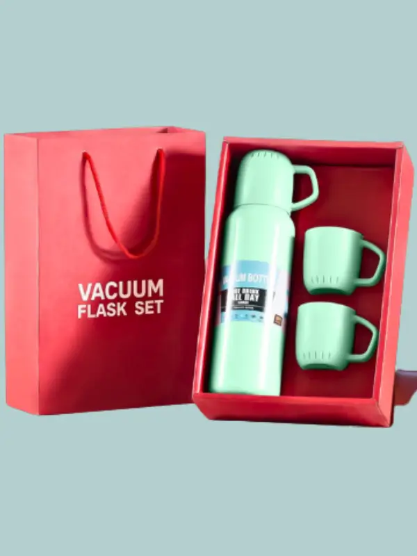 mint green flask and cup set with gift-ready packaging