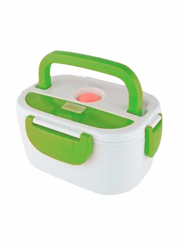 Hot meal warmer lunch box in white with green top