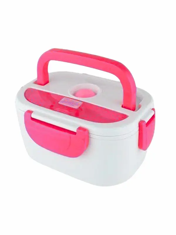 Laviora Electric Heated Lunch Box with Pink Handle keeps food warm, stylish, and spill free. Ideal for students, office workers, and travelers.