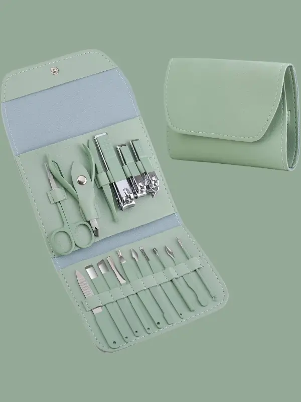 LuxeEdge 16 piece manicure pedicure kit stainless steel nail clippers grooming travel case